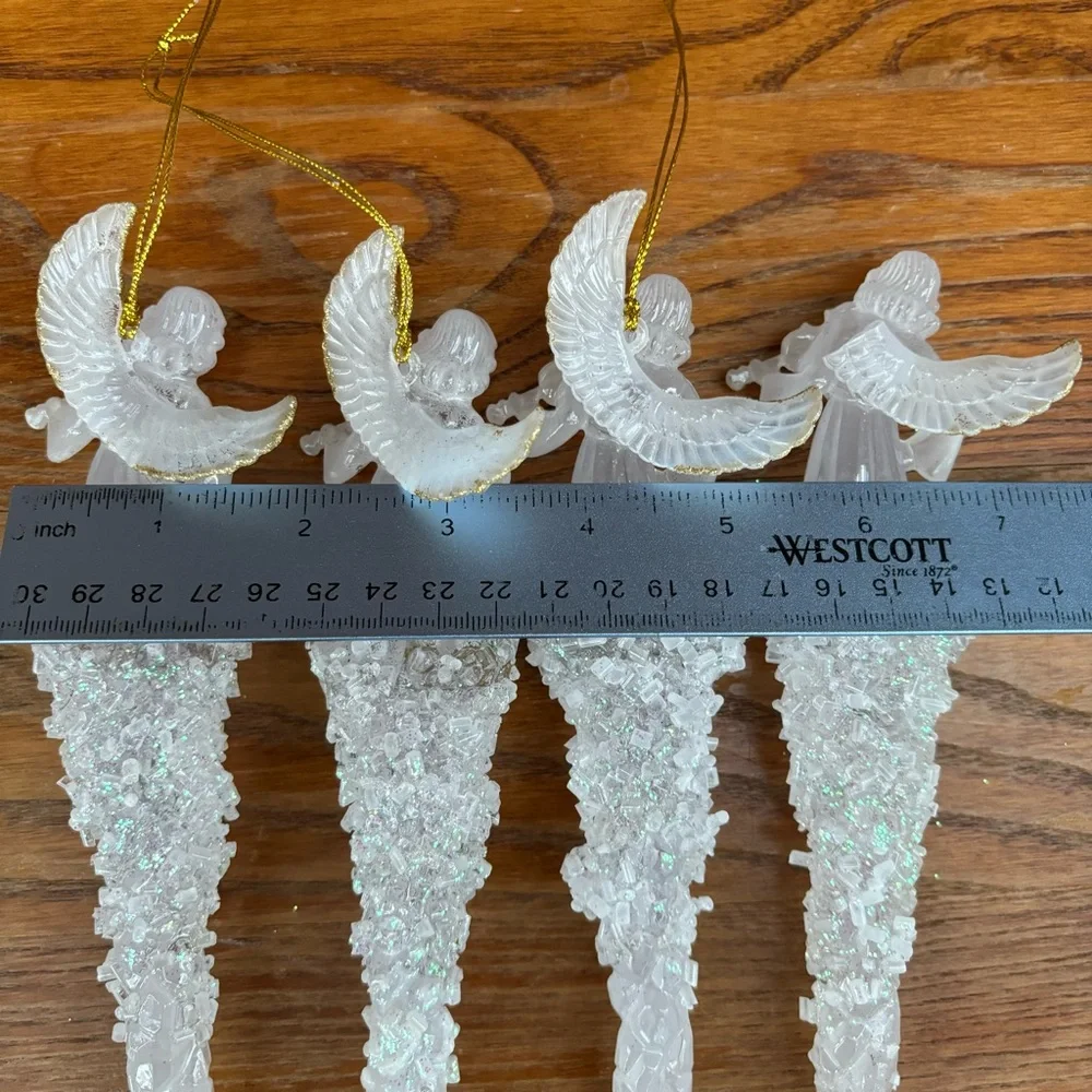 Angel Icicle Ornaments 11” In Length plastic Glass look Set of 4
